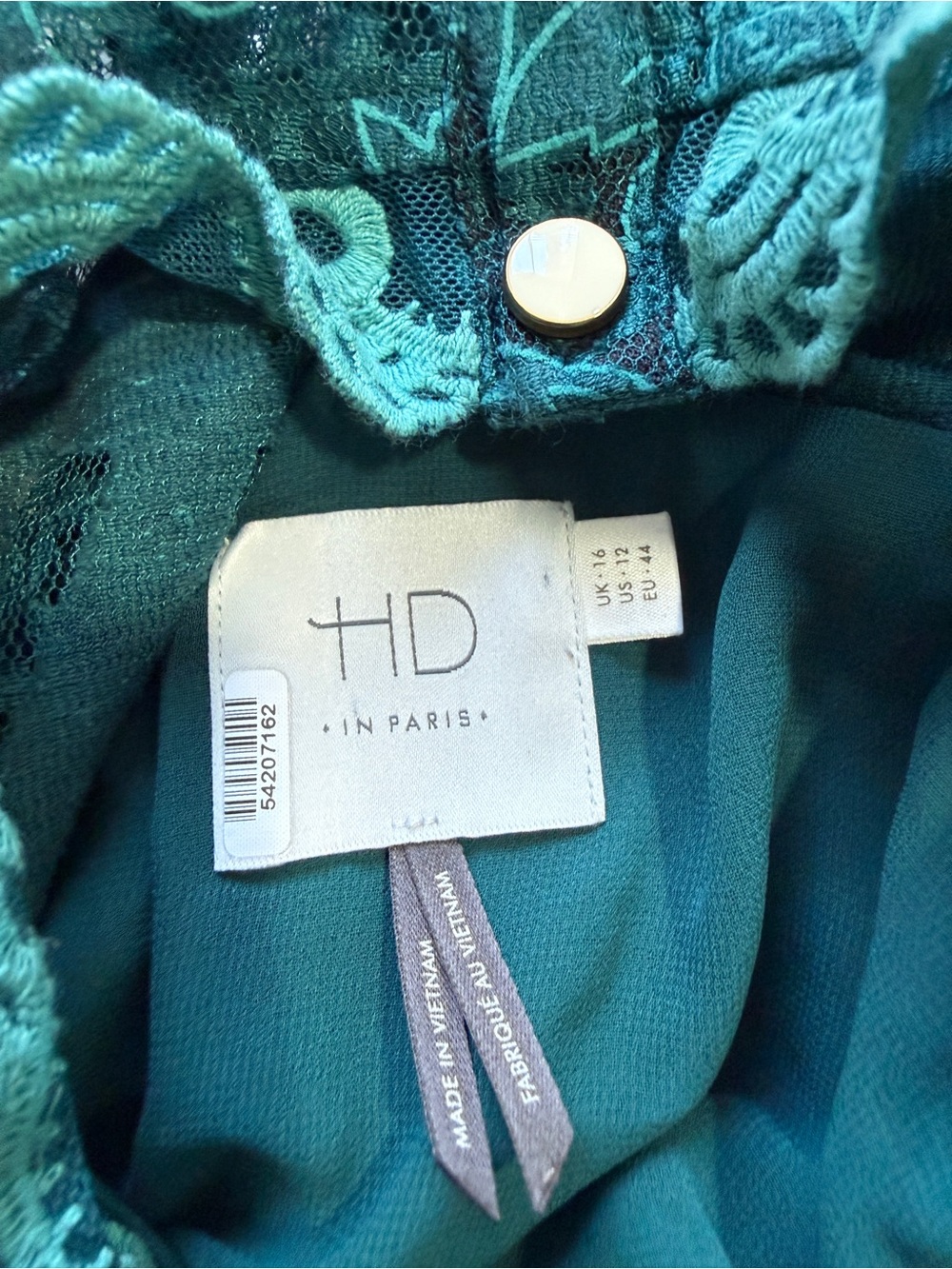Anthropologie HD in Paris Lace Meadows Peacock Blouse Teal Size 12 - Picture 8 of 9